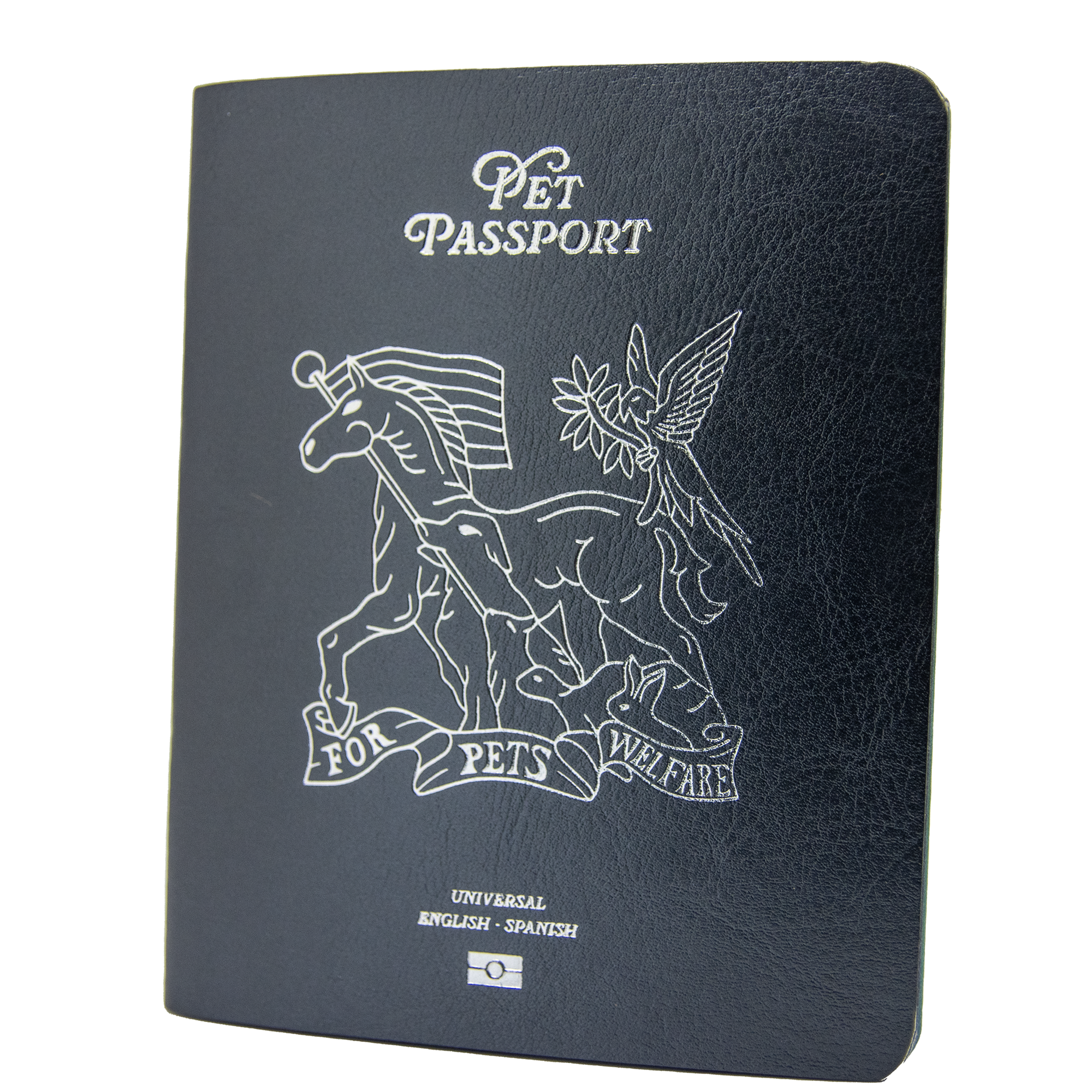 Pet Passport English Spanish Navy Leather Cover