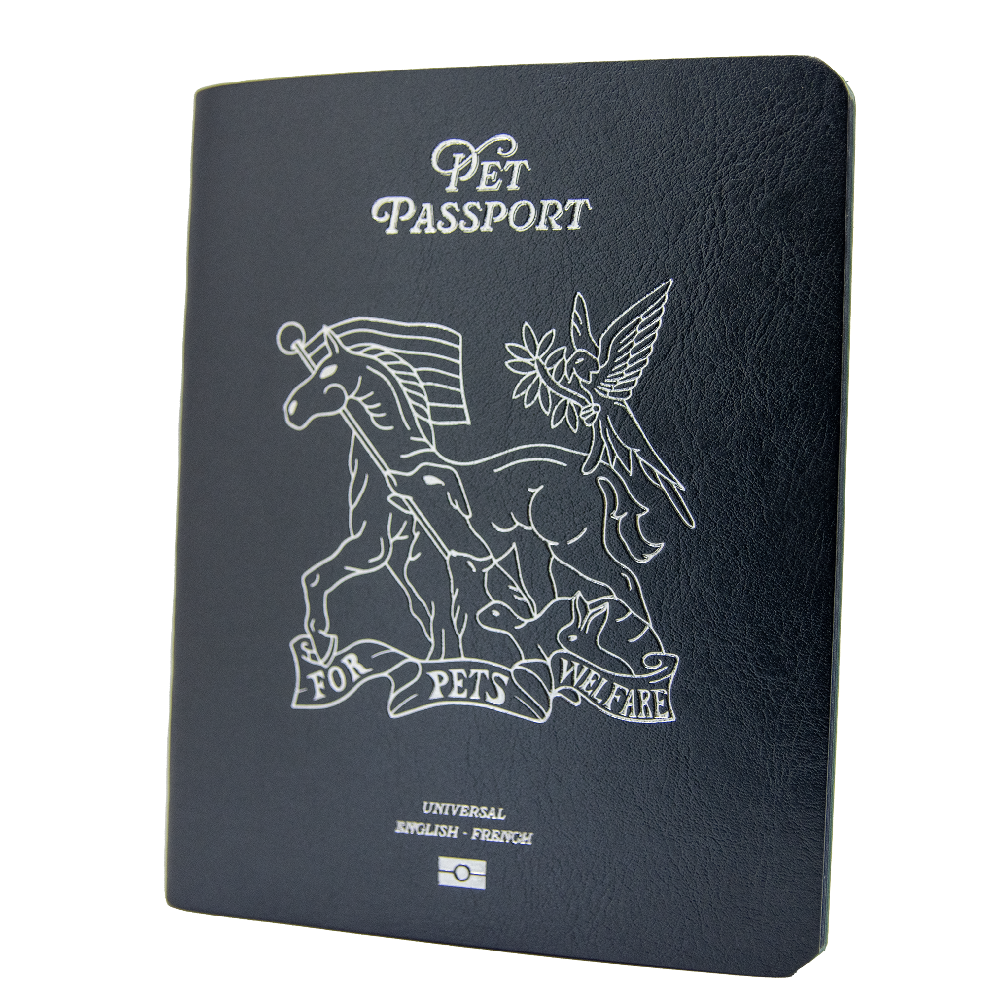 Pet Passport English French Navy Leather Cover