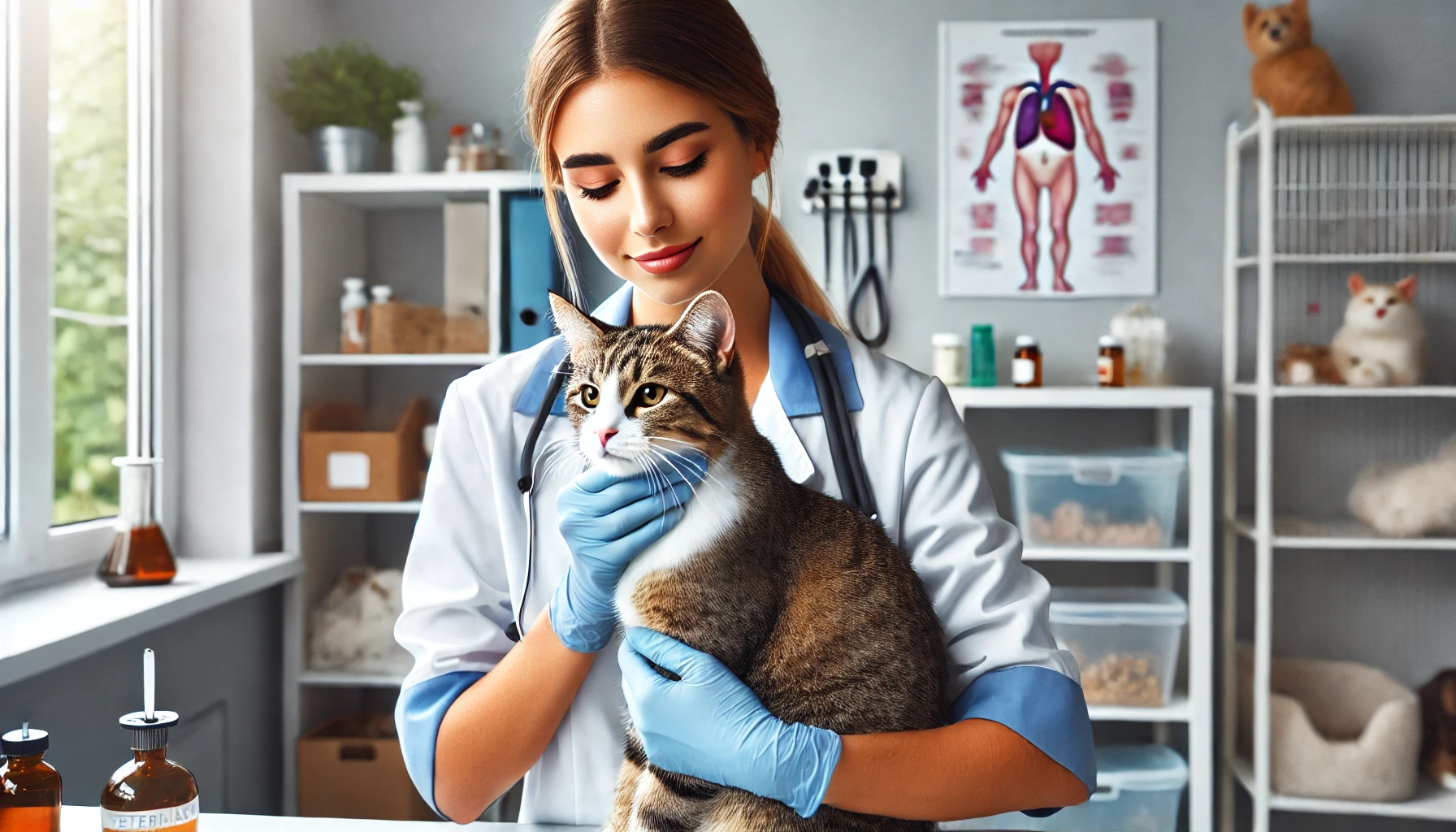 Female Vet Checking a Cat