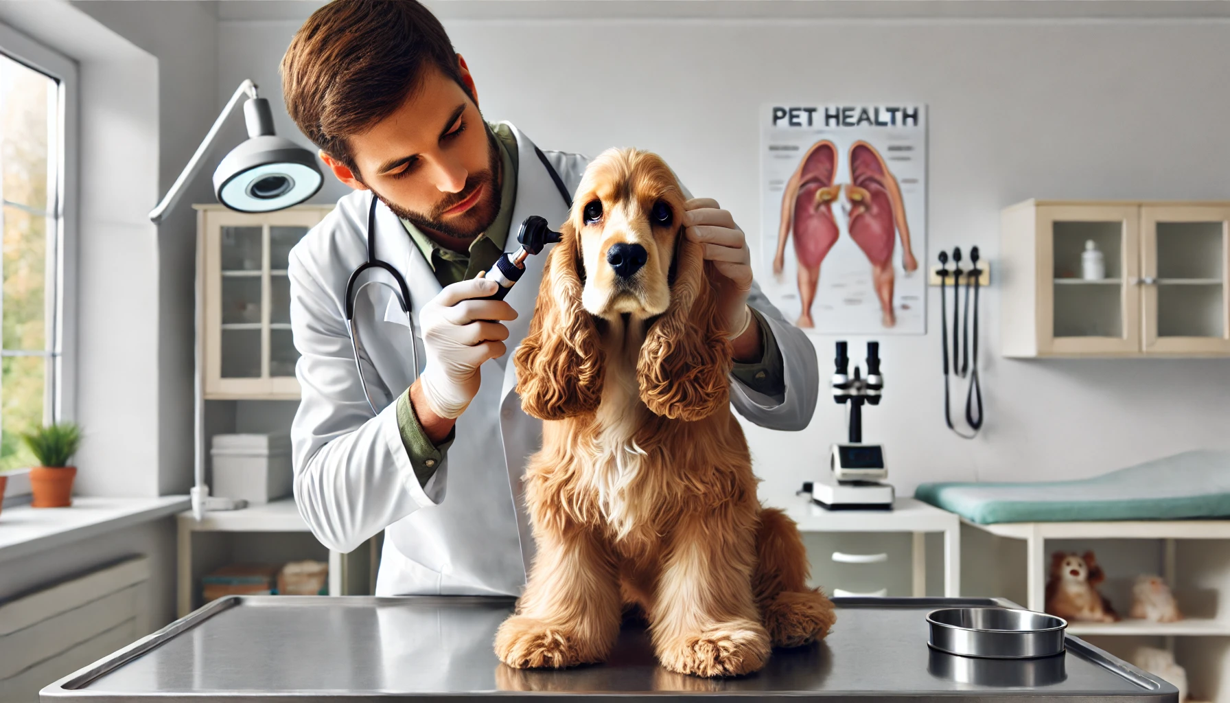 vet checking a dog's ear