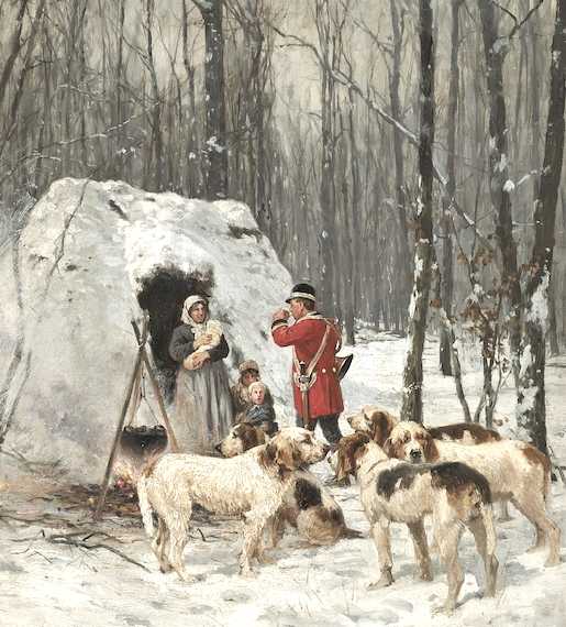 Jagdszene im Winter (c.1887) [Charles Oliver de Penne's] | Grand Griffon Vendeen 